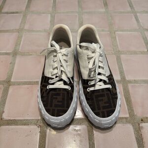 Fendi Tess Brown and White Sneakers.